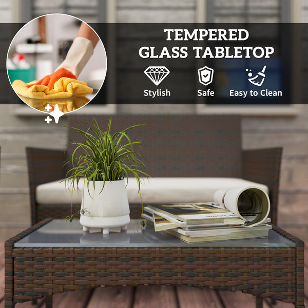 4-Piece Wicker Patio Furniture Set with Loveseat, Chairs and Beige Glass Coffee Table