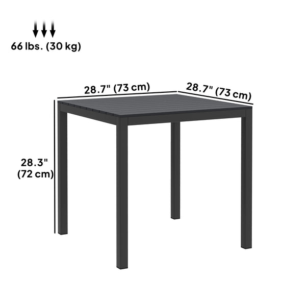 Square outdoor dining table for 4 people with steel and aluminum frame, black