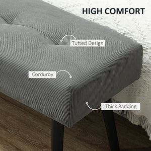 Corduroy Upholstered Ottoman Bench with Steel Legs, Grey