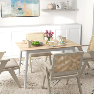 Country-style dining table with a pine frame and natural color.