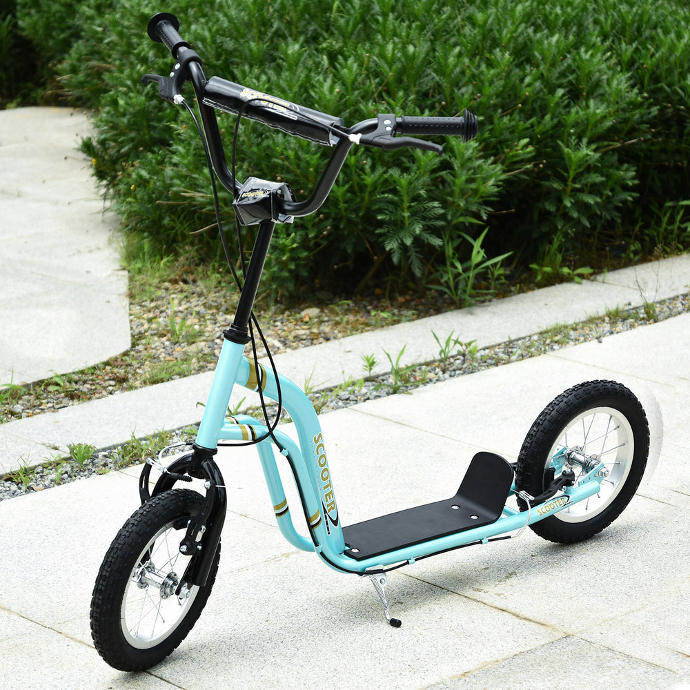 Inflatable wheel scooter with double brake, 30 cm front wheel, blue