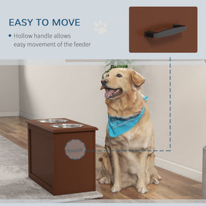 Raised dog bowls with storage, brown