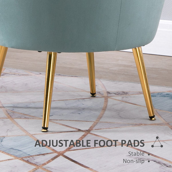 Lotus accent chair in velvet fabric with gold metal legs, green