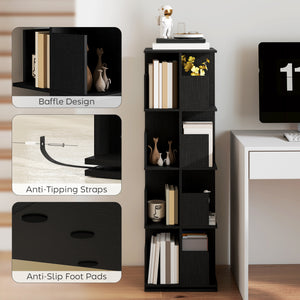4-Tier 360° Rotating Bookcase with 16 Compartments, Black Wood Grain