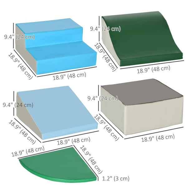 6-piece soft play area for climbing, crawling and sliding, blue/green