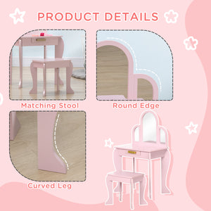 Dressing table and chairs set with drawer, pink