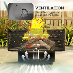 3-in-1 Fire Pit Φ23.8" x 15.4" Stainless Steel Outdoor Fire Bowl with Wood-Effect Fire Basket