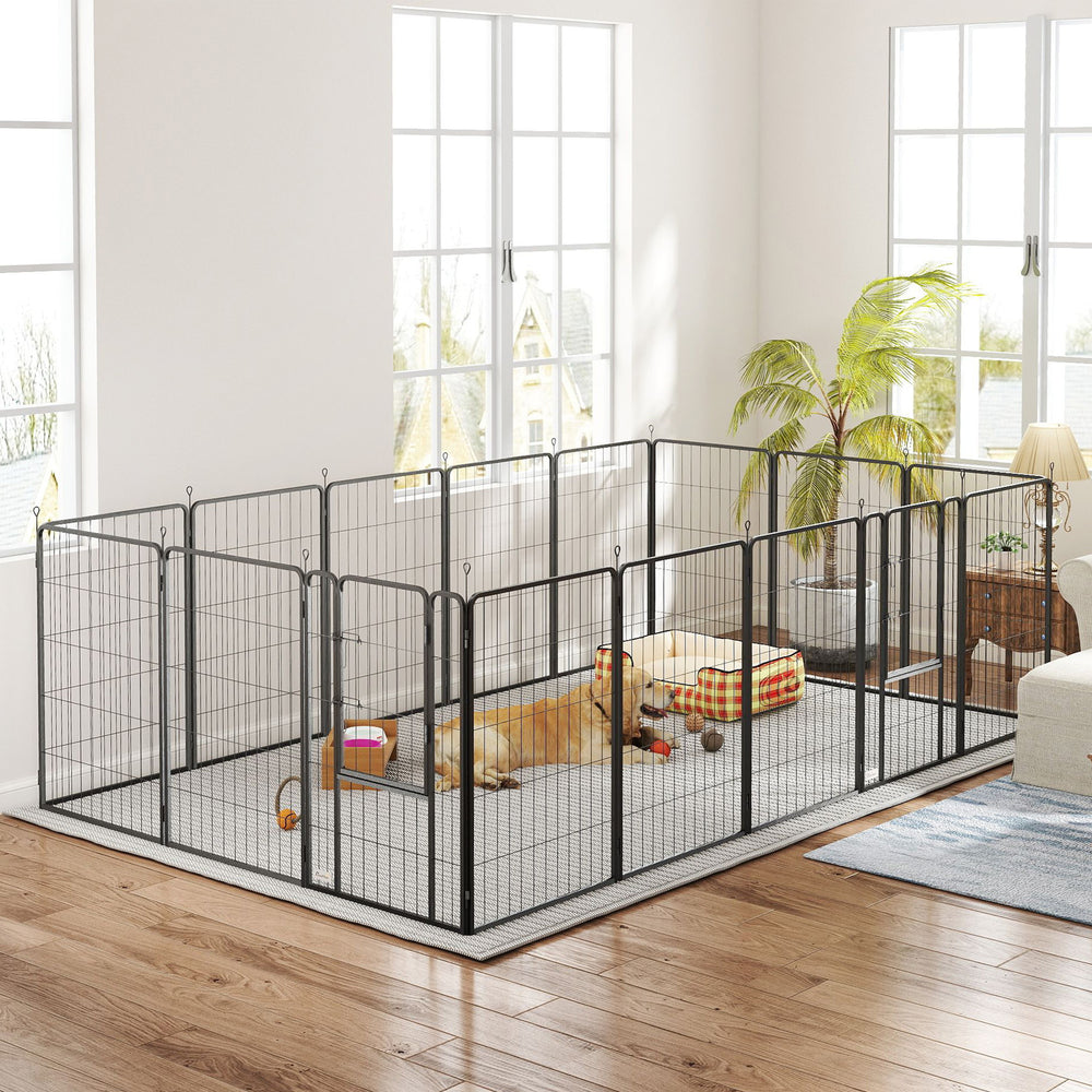 16-Panel Dog Playpen with Straps, Portable &amp; Self-Assembly, for Large Dogs, 99cm Height