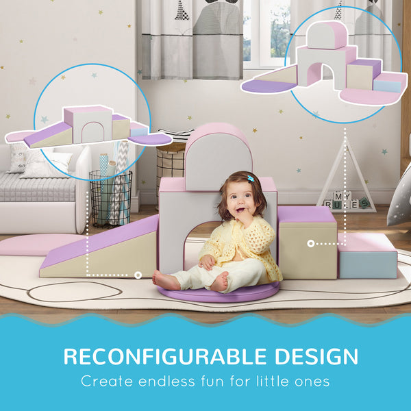 7 Piece Indoor Toddler Playground, Climb &amp; Crawl - Pink/Purple