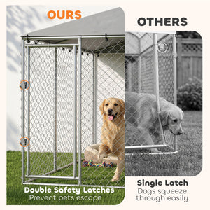 Reinforced dog kennel with roof, 13.1 x 13.1 ft
