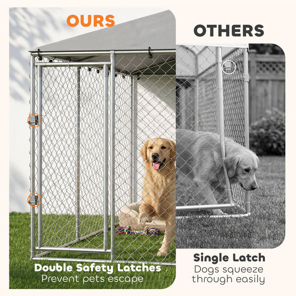 Reinforced dog kennel with roof, 13.1 x 13.1 ft