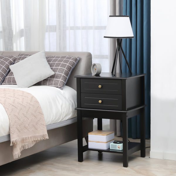 Modern side table with drawers and storage shelf, matte black