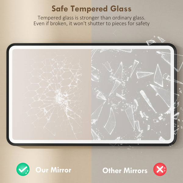 HOMCOM 101.6 x 61 cm bathroom mirror with LED lighting, wall-mounted, 3 colors, dimmable, horizontal/vertical format, black