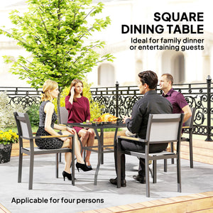 Square garden table with parasol hole, dark grey