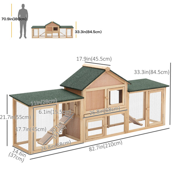 Large wooden hutch with double enclosure, pull-out tray and access ramps