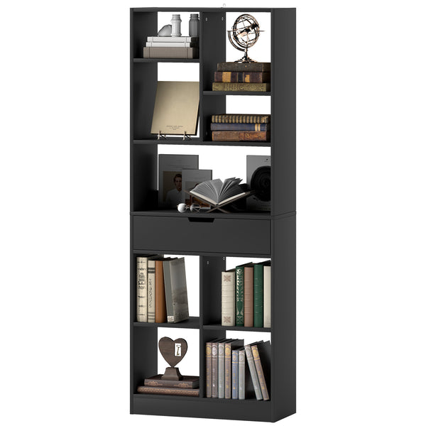 Tall bookcase with drawer, black