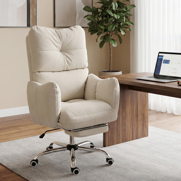Reclining office chair with footrest, cream