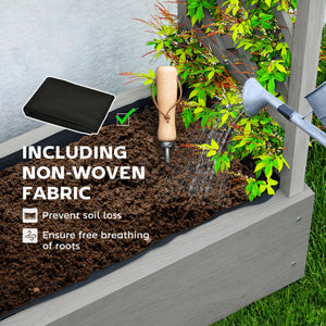 Wooden raised bed with trellis, hanging roof, drainage holes and bed liner