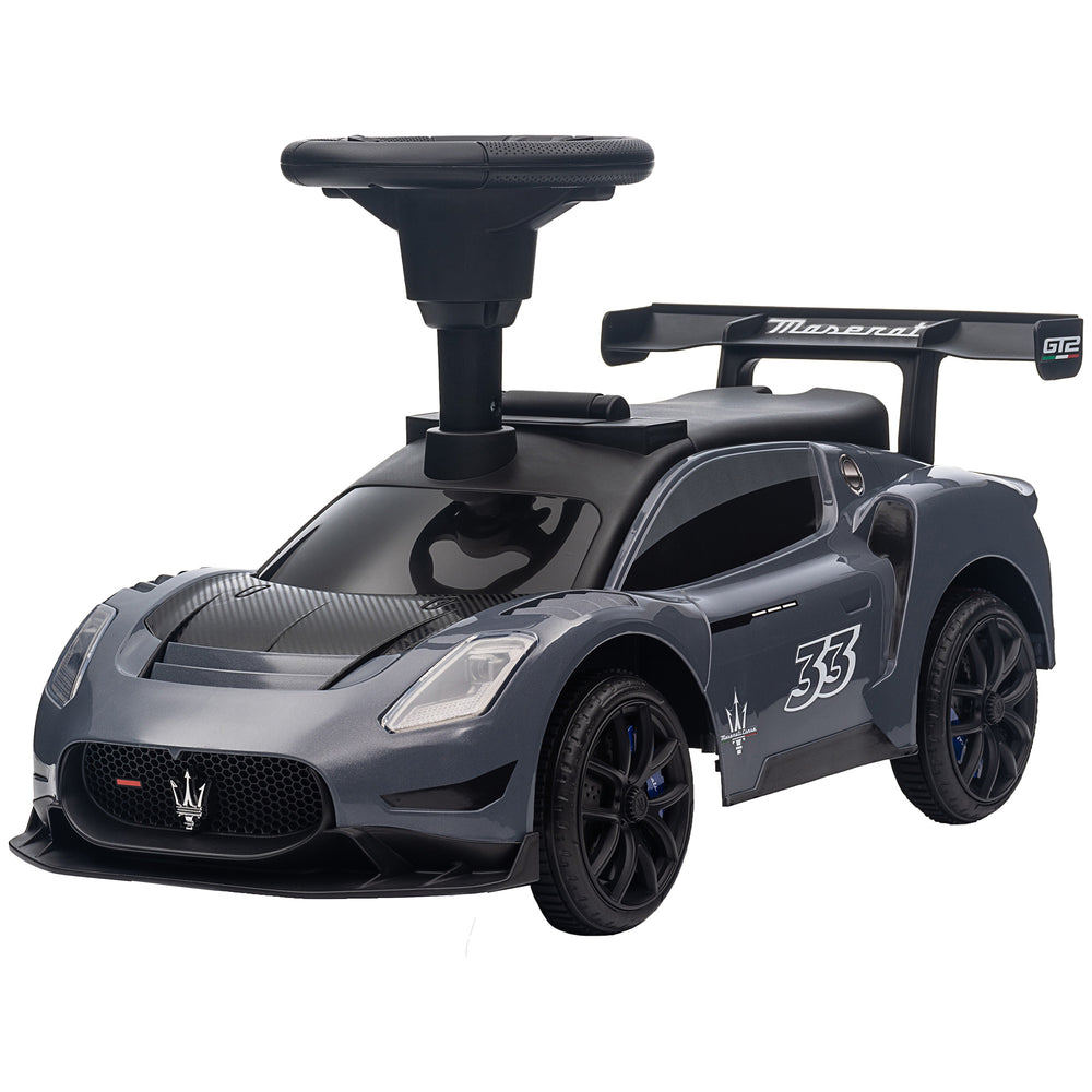 Maserati GT2 toddler car with storage, music, horn, gray