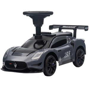 Maserati GT2 toddler car with storage, music, horn, gray