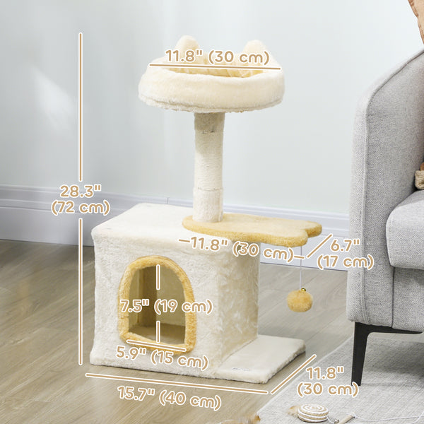 71 cm cat tree with soft bed, comfortable niche, scratching post and hanging ball, beige