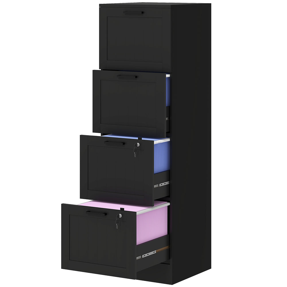 4-Drawer Filing Cabinet with Lock, Office Storage Cabinet with Adjustable Hanging Bars for A4 Files, Black