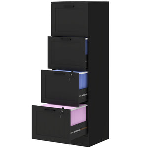 4-Drawer Filing Cabinet with Lock, Office Storage Cabinet with Adjustable Hanging Bars for A4 Files, Black
