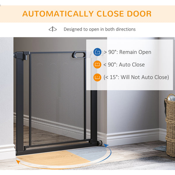 Metal barrier with self-closing and double-locking gate, black