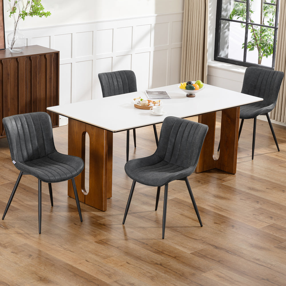 Set of 4 upholstered faux leather dining chairs with steel backrest and legs, Grey 