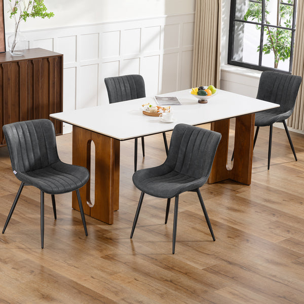 Set of 4 upholstered faux leather dining chairs with steel backrest and legs, Grey 