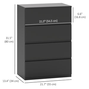 4-drawer chest of drawers for independent storage, black