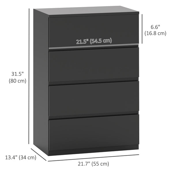 4-drawer chest of drawers for independent storage, black