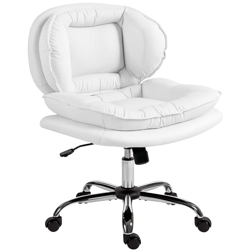 Wide swivel office chair with faux leather upholstery, reclining, without armrests, white