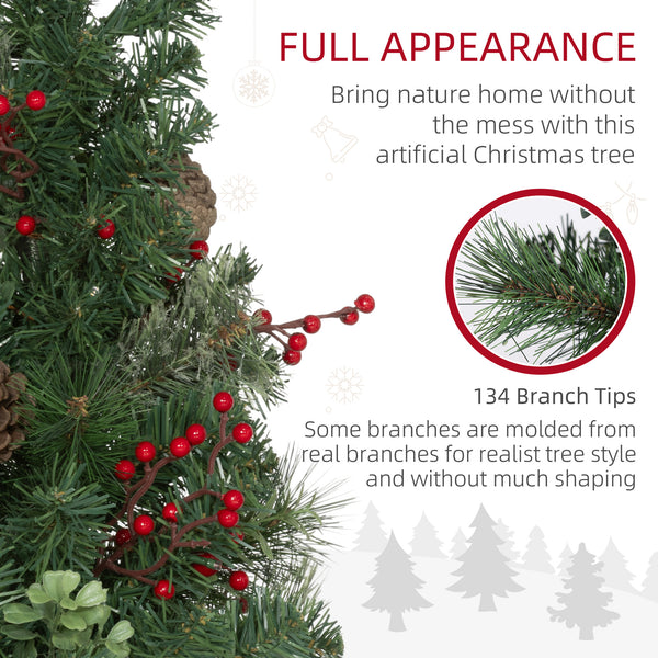 Set of 2 Pre-Lit Artificial Christmas Trees with Red Berries and Pine Cones
