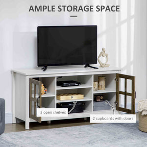 TV stand for TVs up to 55 inches, with adjustable shelves and cable management, white
