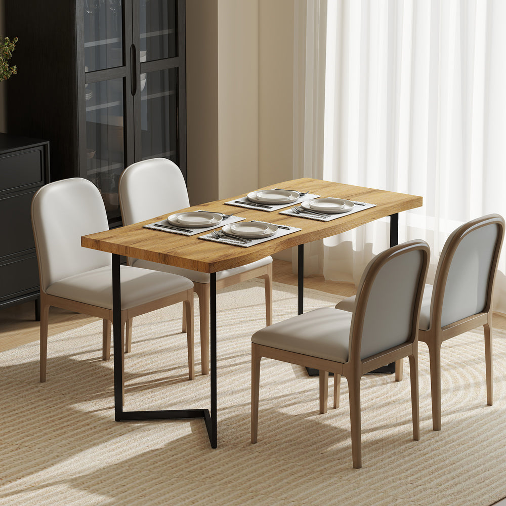 55" dining table with thick top, oak effect and black