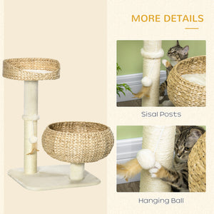 71cm Cat Tree with Scratching Post and 2 Beds, Beige