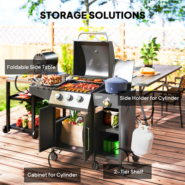 3-burner gas barbecue with side burner