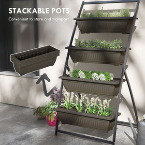 4-Tier Vertical Raised Garden Bed with 4 Outdoor Planters, Brown