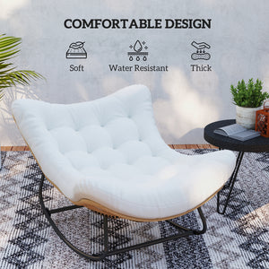Oversized Rattan Patio Egg Chair, Outdoor Rocking Chair with Padded Cushion for Indoor, Porch, Cream White