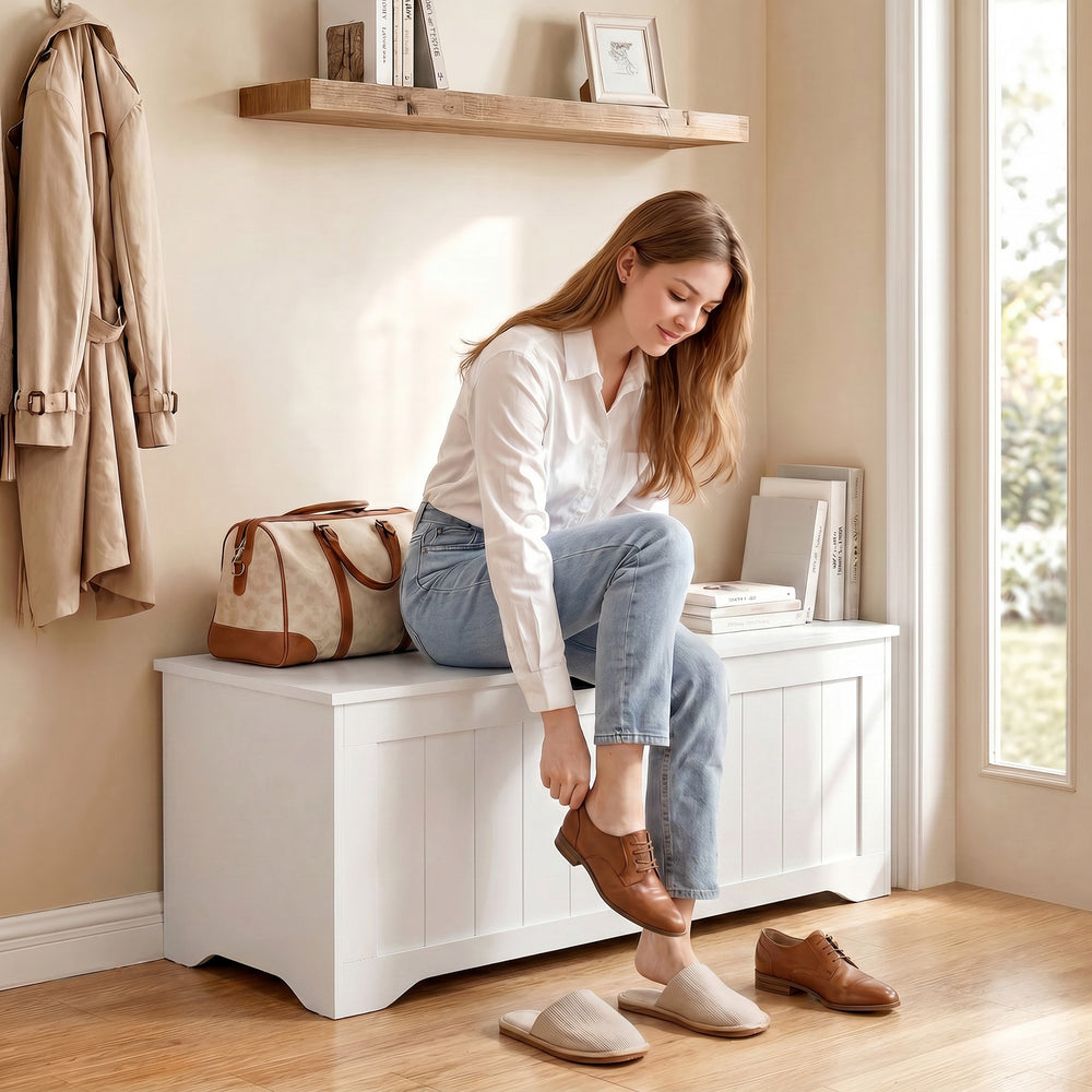 35.9 gal. Storage Chest with Soft-Close Lid and Bench Function – White