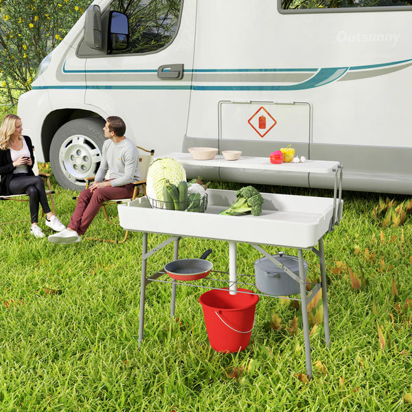 Folding cooler table with drainage system