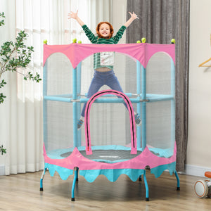 1.4m Trampoline with Handlebar and Safety Net, Pink