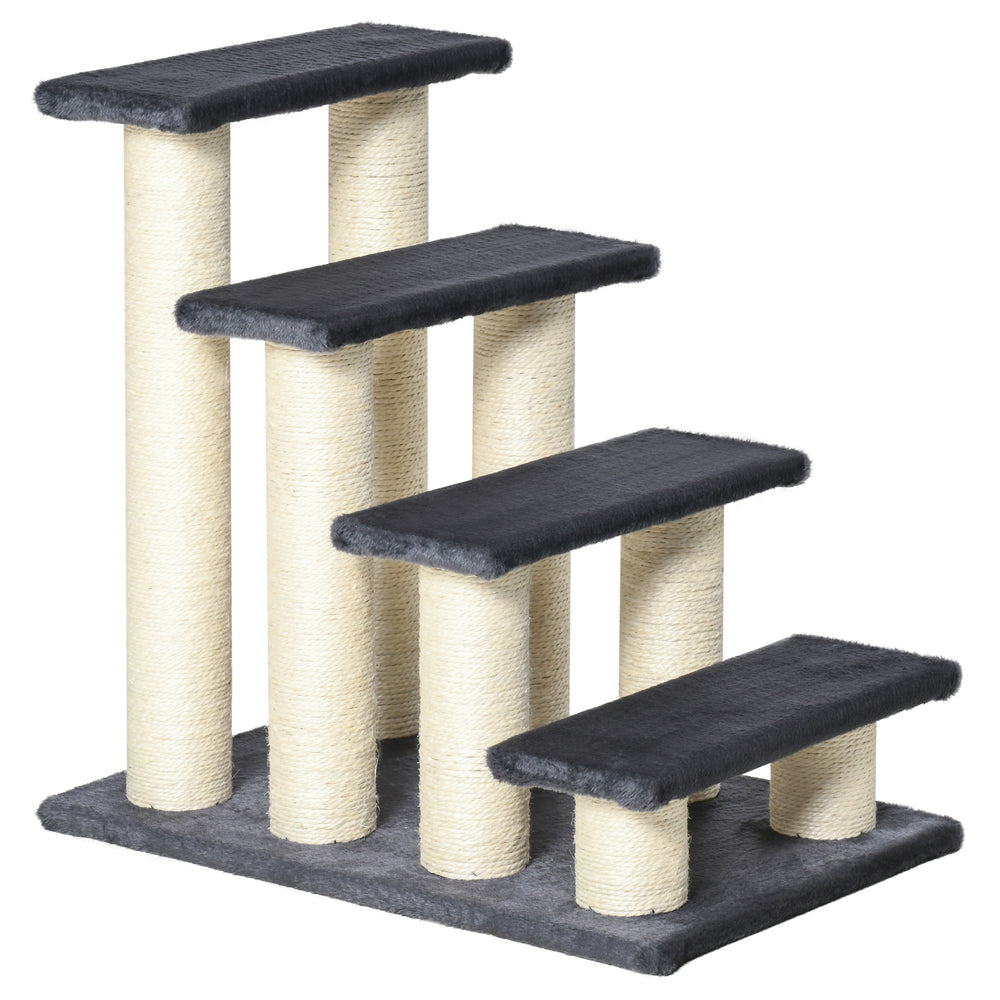 Cat tree with stairs, climbing post, and scratching post, dark grey