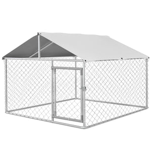 Heavy-duty galvanized steel outdoor dog kennel with UV-resistant roof