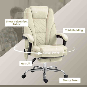 Reclining massage office chair with adjustable height and footrest, beige