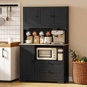 Kitchen unit with 3 cupboards, 2 drawers, adjustable shelves and microwave stand, black.