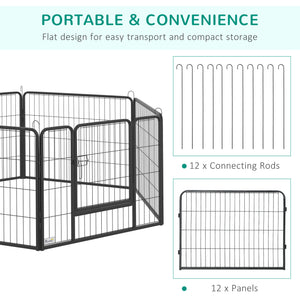 Heavy-duty metal dog playpen with built-in door and 12 panels