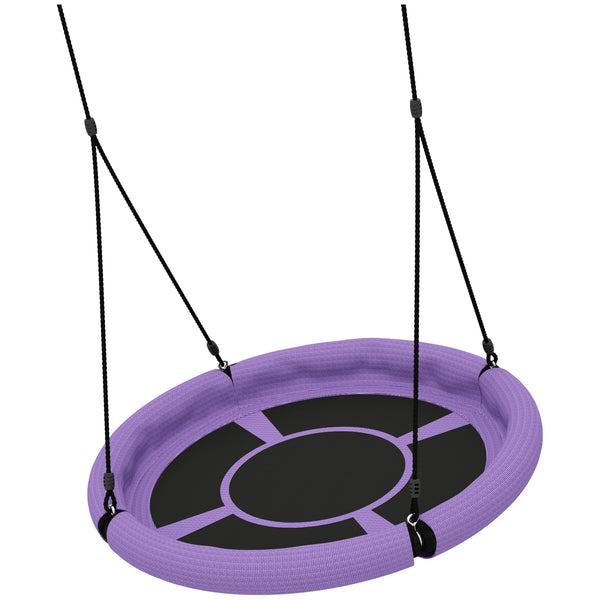 Qaba 100cm Diameter Nest Seat for Kids with Height Adjustable Hanging Ropes for Outdoor, Playground, Garden, Purple