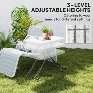 Adjustable outdoor folding table with 3 height settings, white